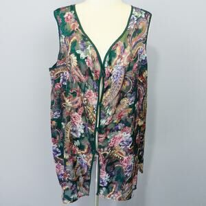 Vintage California Dynasty Lingerie‎ Vest Size 2X Sheer Green Paisley Floral XXL